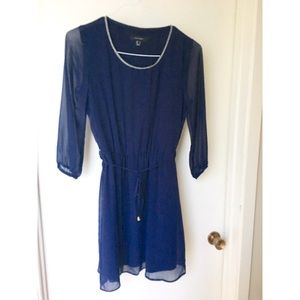 *Blue navy elastic tie waist long sleeve dress